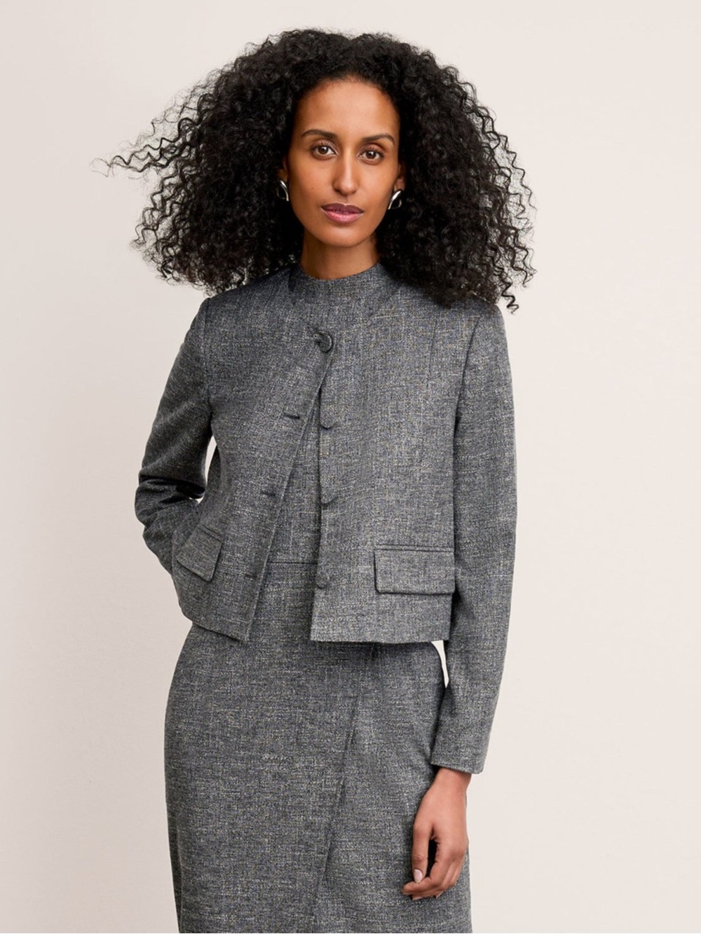 MM Lafleur Aniya Gray Tweed Cropped Jacket